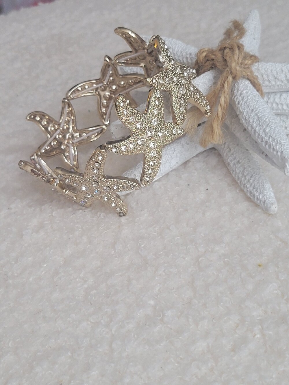Jcrew Gold Starfish Stretch Bracelet - Rhinestone Beach Jewelry